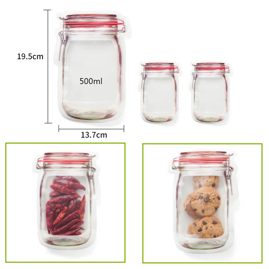 30 шт портативный Мейсон Jar форма еда молния Герметичная сумка для хранения на