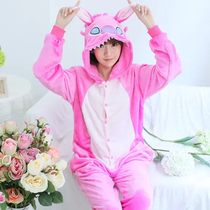 Pink Stitch HKSNG Новое поступление розовый синий серый Бегемот кигуруми Рождество животное ноги Хэллоуин Тоторо коала пижамы костюмы-комбинезоны кигуруми - Цвет: Pink Stitch