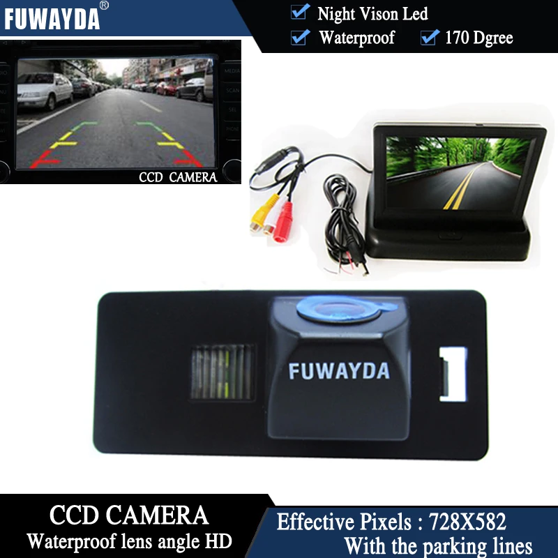 

FUWAYDA Color CCD Car rear view camera for AUDI A1 / A4 (B8)/ A5 S5 Q5 TT / VW PASSAT R36 5D + 4.3 Inch foldable LCD TFT Monitor