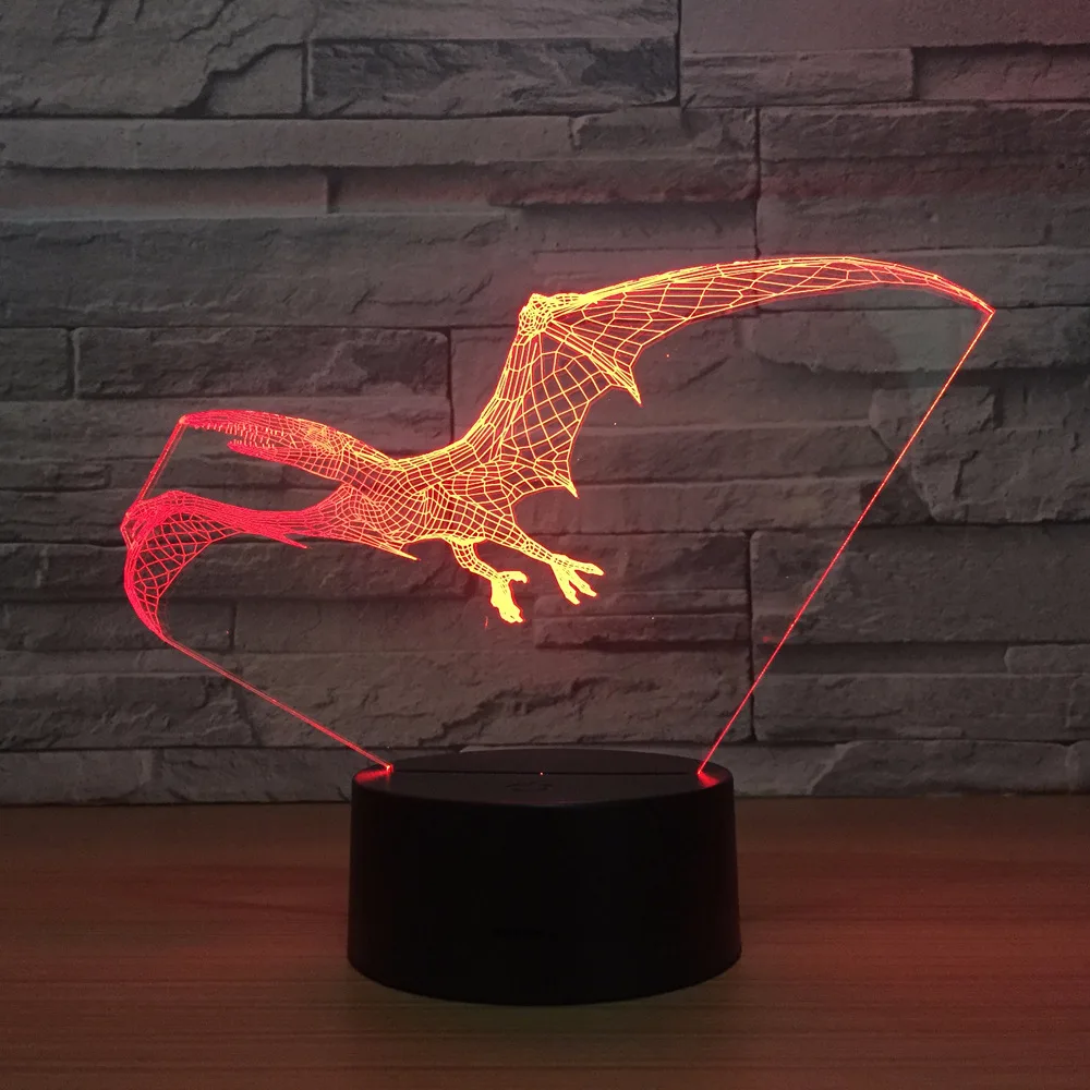 Летающий Динозавр Дракон 3D лампа USB светодиодный светильник животных Птерозавр
