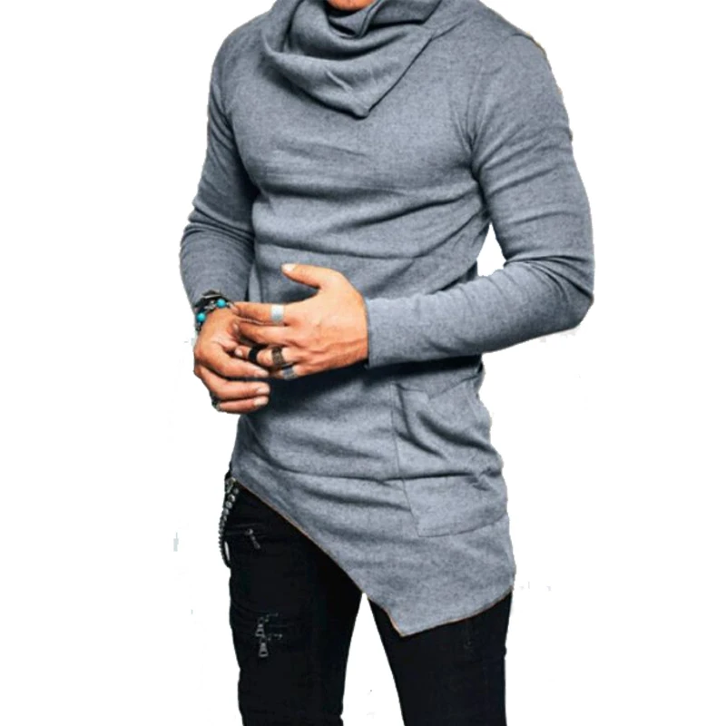 

Male 2018 Brand Long Sleeve Fashion Solid Color Casual T Shirt Heap Collar Slim Men T-Shirt Tops Fashion Mens Tee Shirt T Shirts