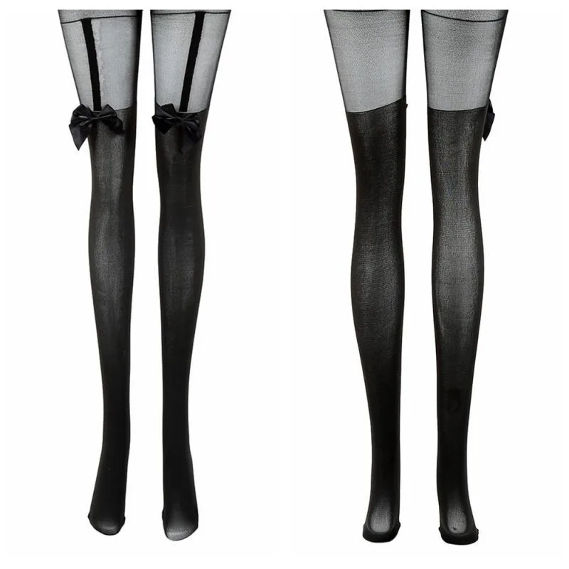 Женские сексуальные чулки Bas Collants, черные, белые, тонкие колгитки с бантом Колготки, тату, макет чулок, прозрачные чулки