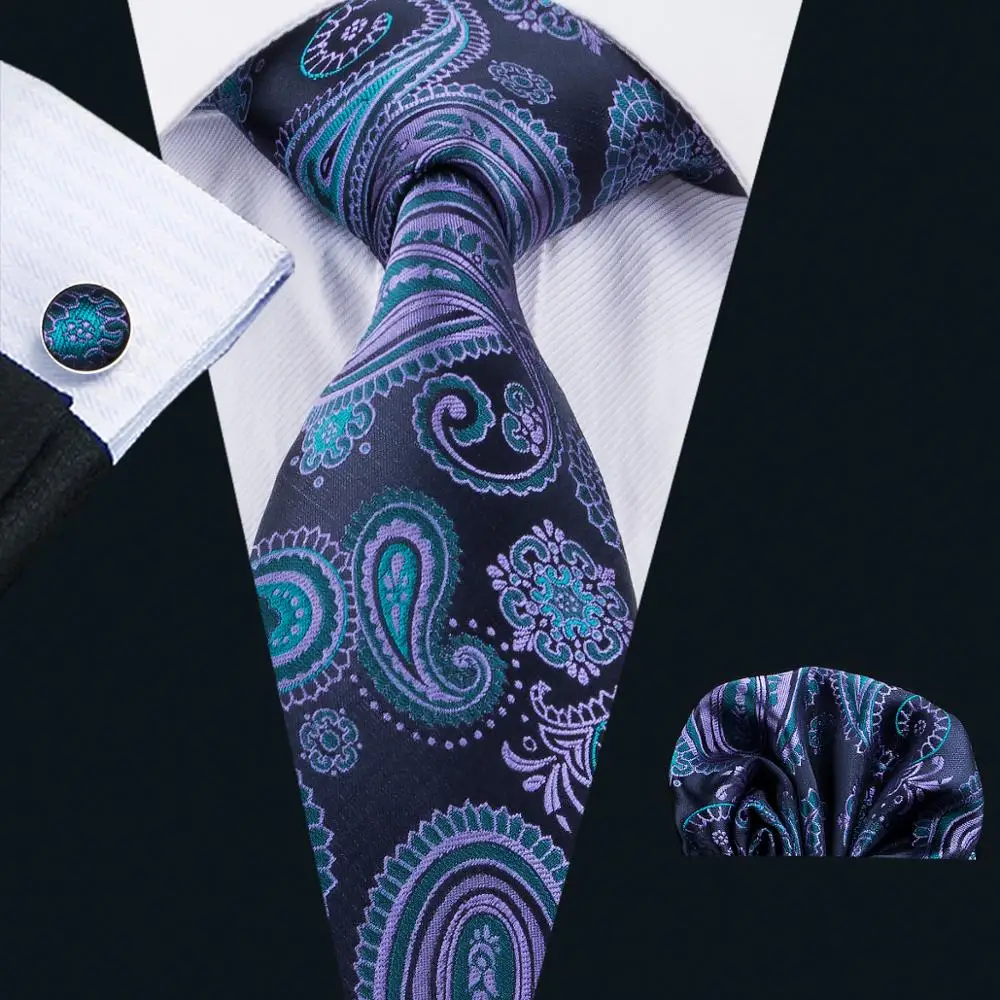 

TS-1661 Barry.Wang 2018 Men's Ties Necktie Hanky Cufflinks Set With Gift Classical Paisley Ties For Men Wedding Business Party