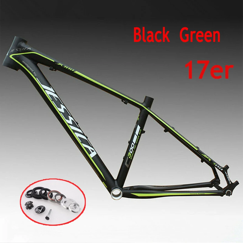 BlackGreen-17in JESSICA 15,5 17 дюймов 26er Mtb рама набор рамок для горных велосипедов велосипед Алюминиевый сплав 7005 Superlight конические трубы рамы BSA 68 мм - Цвет: BlackGreen-17in