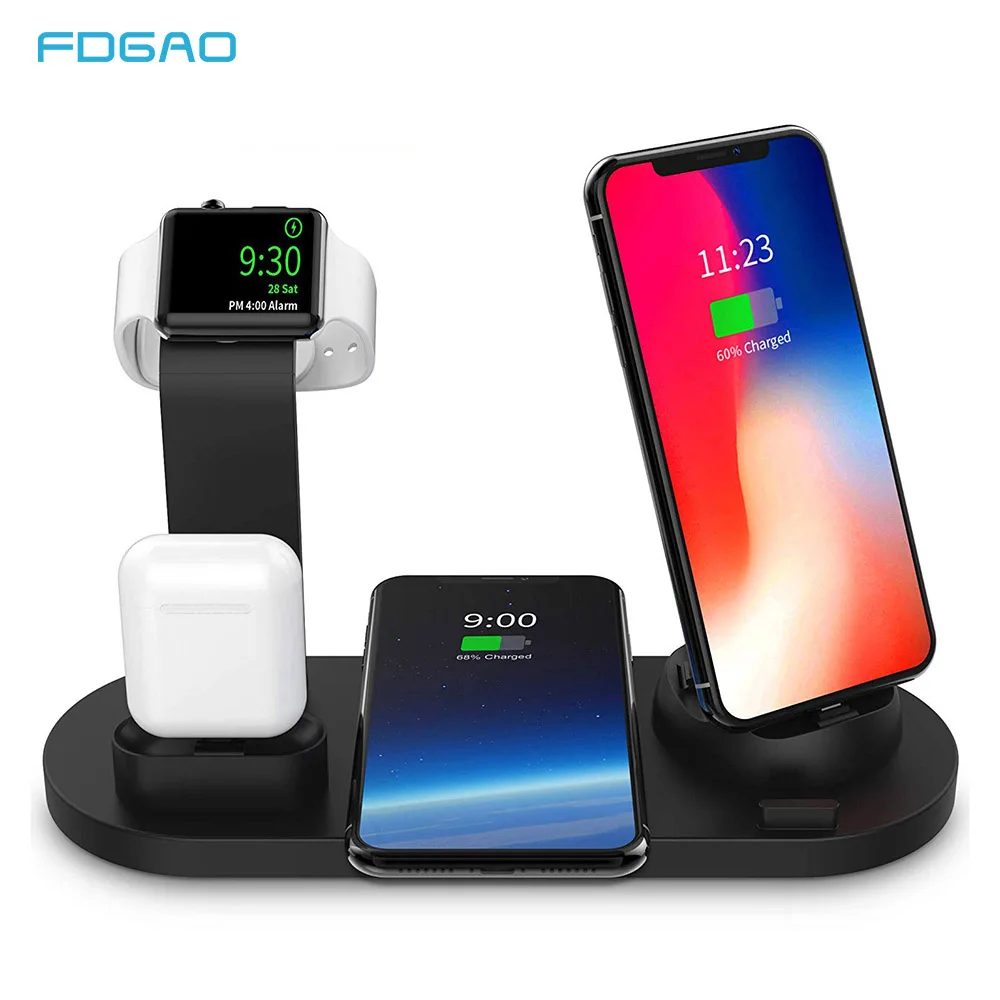 FDGAO 3 в 1 QI Беспроводное зарядное устройство зарядная док-станция для iphone 11 Pro X XS MAX XR USB 10 Вт Быстрая зарядка подставка для Apple Watch Airpods