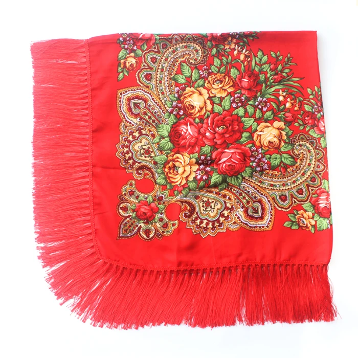 Luxury Brand Winter Russian Fringe Big Scarves Floral Printed Scarf Shawl Gift Cotton Lady Warm Square Wrap Sunshade Scarves