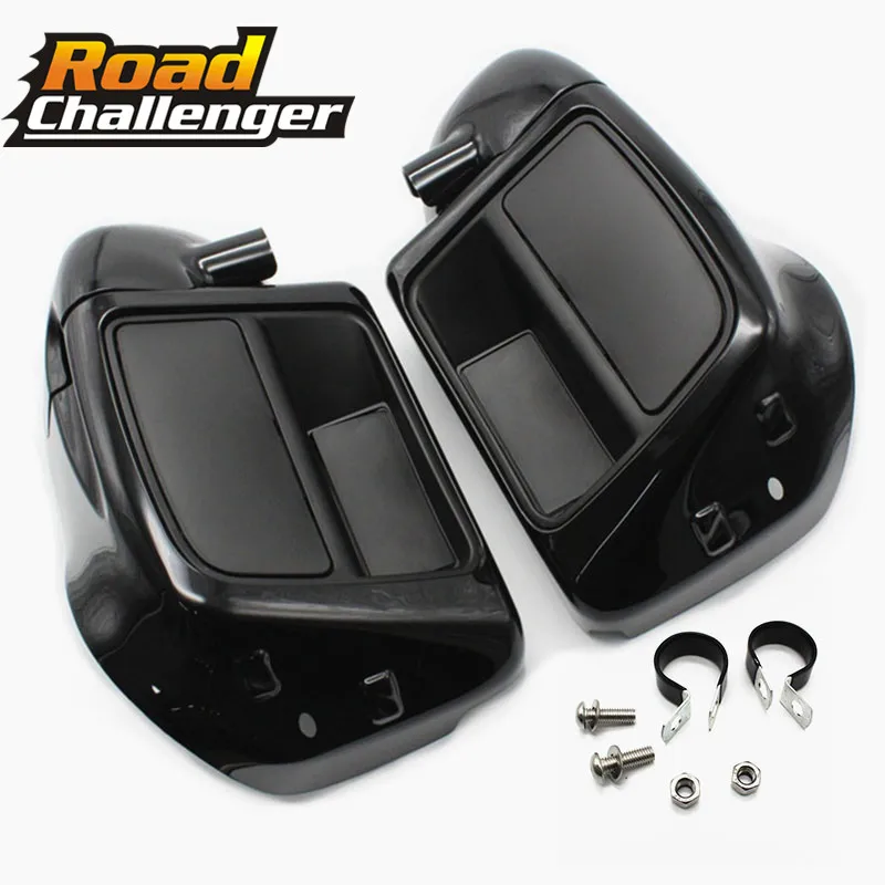 bright black Для Harley Touring Road King Street Electra Glide Ultra FLTR- 17 яркие черные гетры для ног вентилируемый обтекатель бардачок - Цвет: bright black