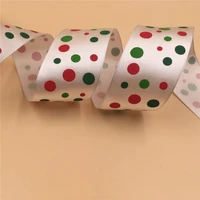 38mm x 25yards redgreen polka dots wired white satin ribbon gift bowweddingcake wraptree decoration n1143