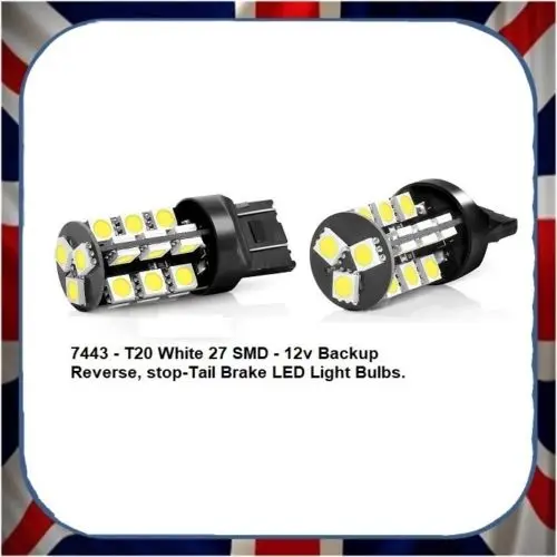 

4Pcs 12V T20 7443 W21 / 5W 27 5050-SMD WHITE STOP/TAIL CANBUS DUAL BRIGHTNESS 250-400LM