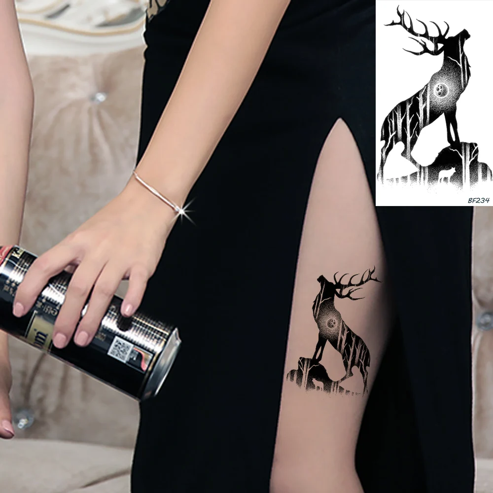 

Fake Waterproof Elk Forest Horn Tree Tattoos Sticker Women Men Arm Sheet Custom Temporary Tattoo Black Small Body Art Face