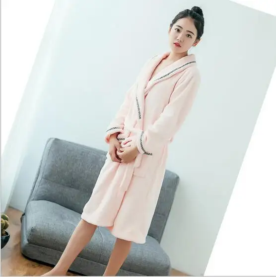 2017 модный фланелевый банный халат с длинным рукавом женский длинный теплый