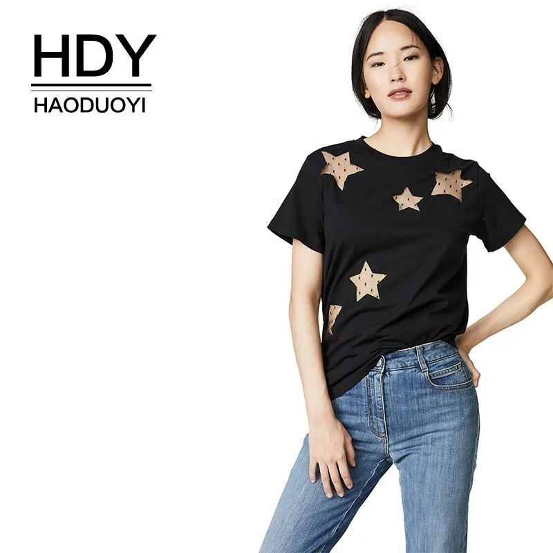 HDY Haoduoyi Femme Летние Стильные черные повседневные топы легко подходящие