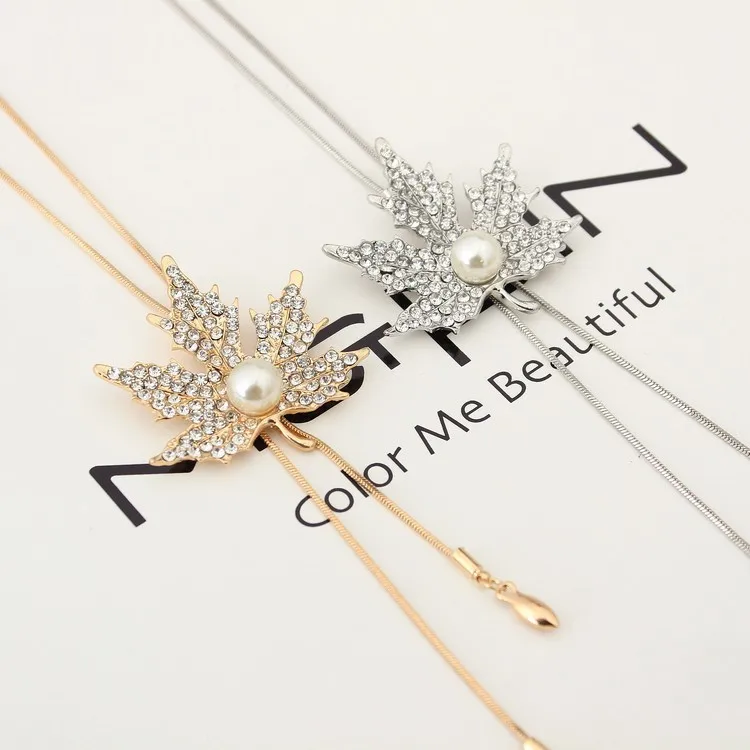 Женская Длинная цепочка с подвеской в виде кленового листа | Украшения и