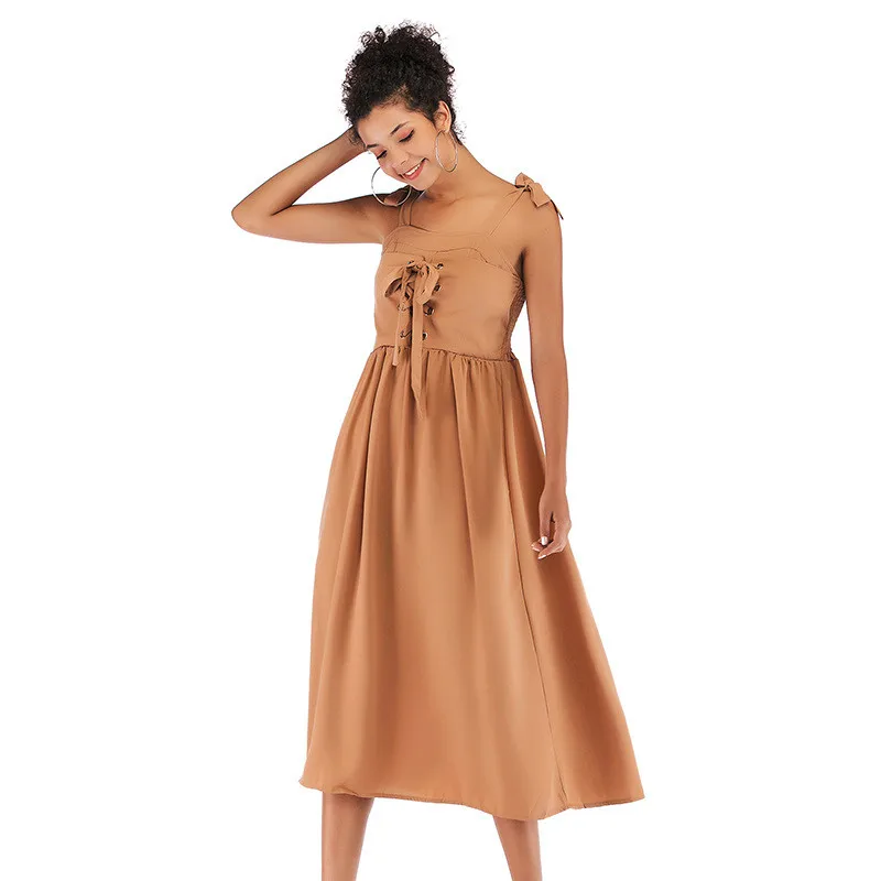 High quality Chiffon dress Sling women Bandage Bow solid robe femme vestidos de fiesta ropa femenina verano moda mujer | Женская одежда