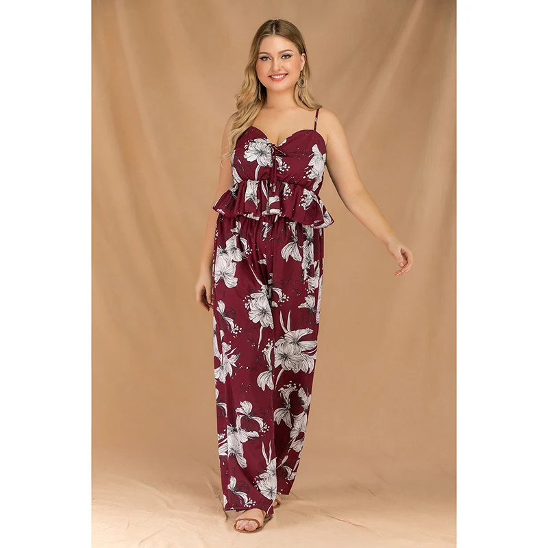 2019 Женский комплект из двух предметов топ и штаны большие размеры летняя модная