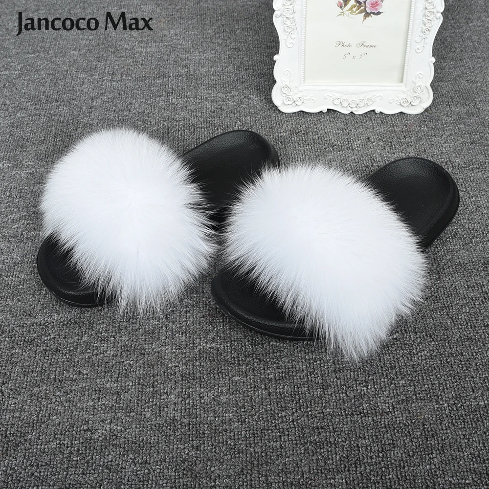 Jancoco Max/модные меховые Шлепанцы из натурального меха лисы Женские шлепанцы для