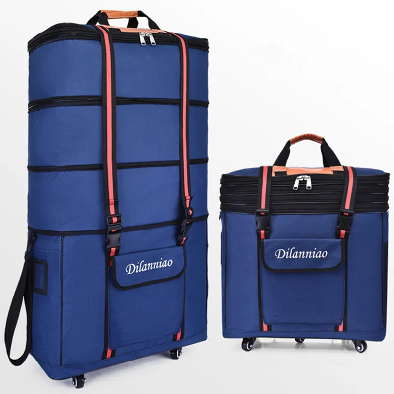 Portable 36 Inch Spinner waterproof portable travel Suitcase Nylon cloth fabrics, air carrier bag, folding bags 5 wheel handbag