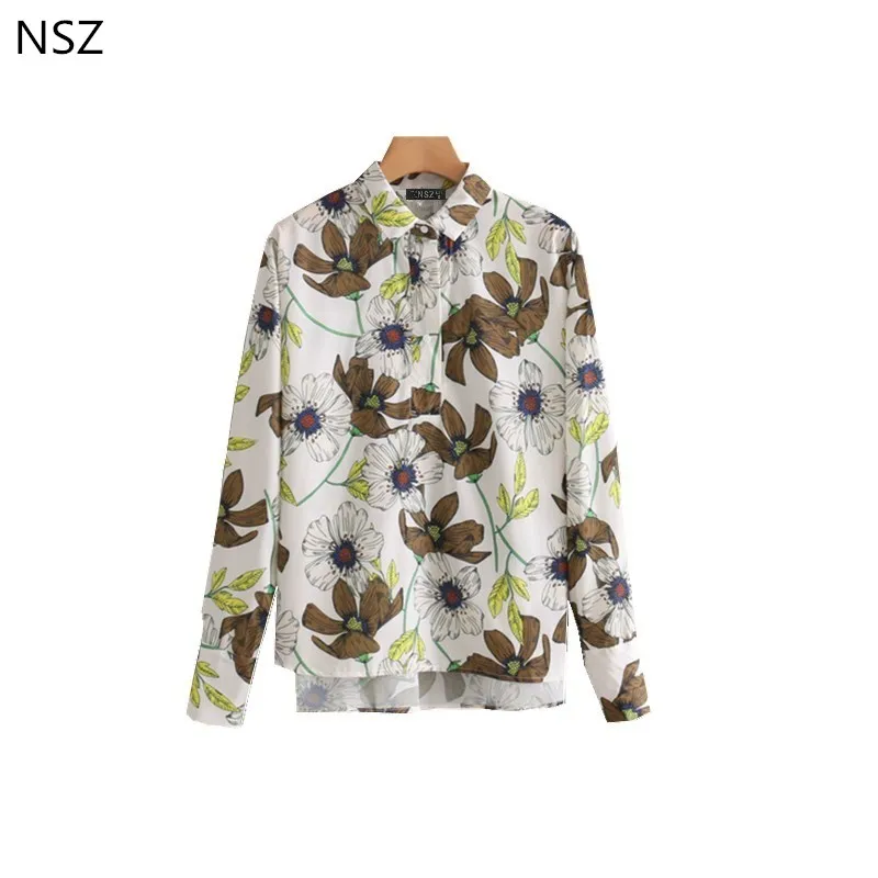 NSZ Women Leaves Print Blouse Long Sleeve Ladies tops Shirt Turn Down Collar Tunic Blusa feminina Camisas Mujer Chemise femme |