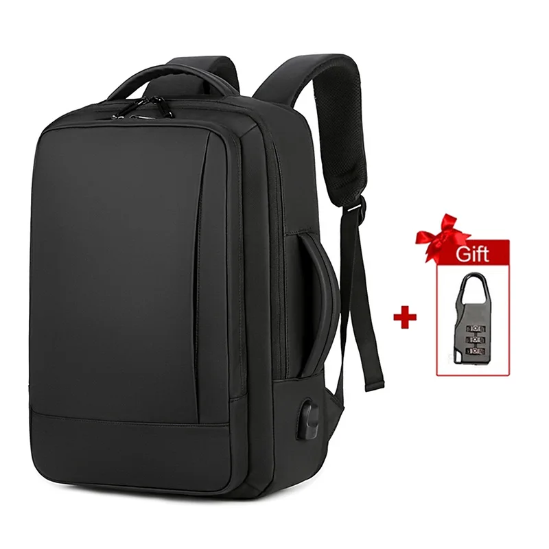 Black with lock Деловой мужской рюкзак для ноутбука 15,6, рюкзаки для ноутбуков, смарт-рюкзаки для работы с зарядкой через usb, модные уличные дорожные подарочные сумки - Цвет: Black with lock