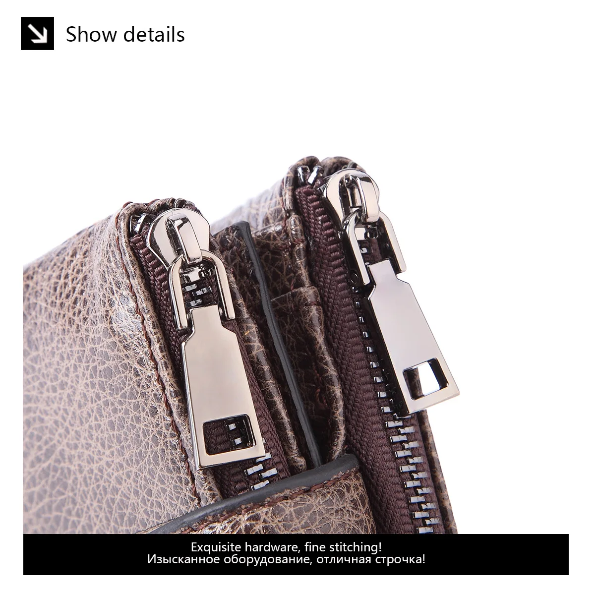 GENODERN Double Zipper Men Wallet of Hasp Design Genuine Leather Short Wallet for Men with Coin Pocket New Male Purse