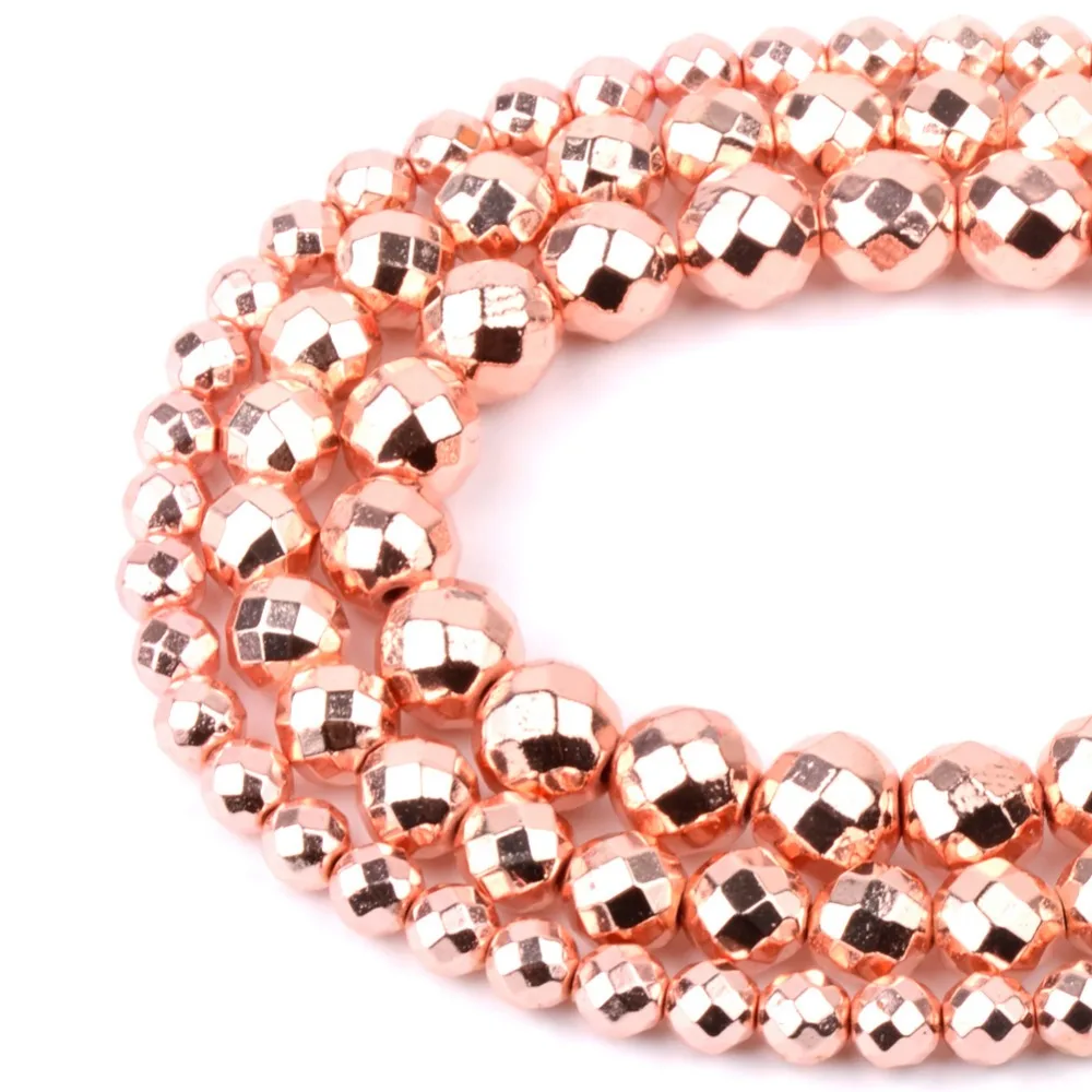 

Rose Gold Faceted Hematite Natural Stone Beads For Jewelry Making 4 6 8 10mm Gem Spacer Beads Diy Necklace Accessories Wholesale