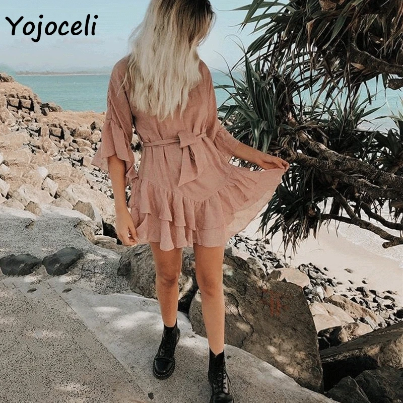 Yojoceli/2019 летнее платье с расклешенными рукавами женские пляжные в стиле бохо