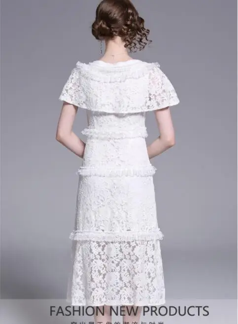 Women Summer Elegant Cloak Sleeve Lace Embroidery Runway Dress Female Lady Robe Femme High Quality Designer Party Vestidos | Женская
