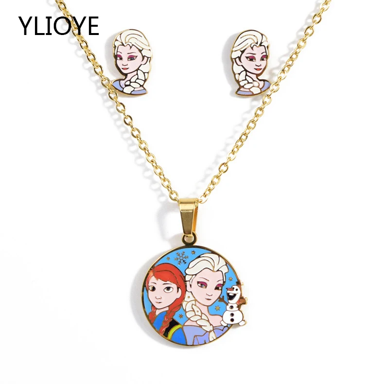 Набор украшений для женщин и детей колье сережки из нержавеющей стали с золотым