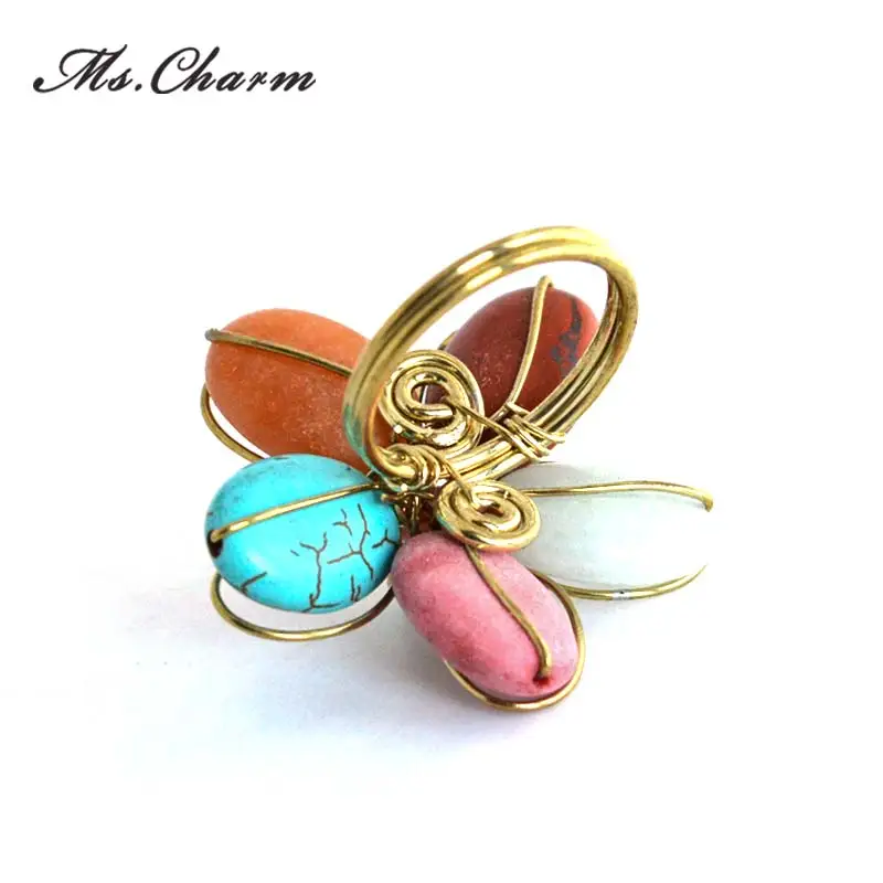 Трендовые стили Натуральный камень цветок кольцо Модные украшения галерея