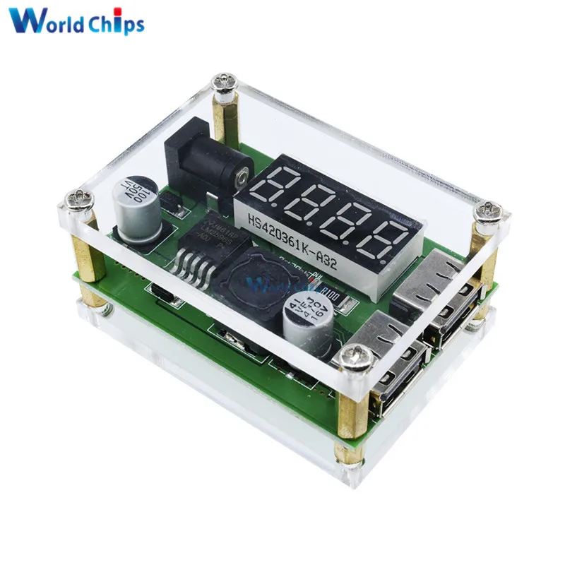 DC-DC 9V 12V 24V 36V to 5V 3A LED Digital Display Step Down Buck Module Voltage Voltmeter Dual USB Converter With Case for Car |