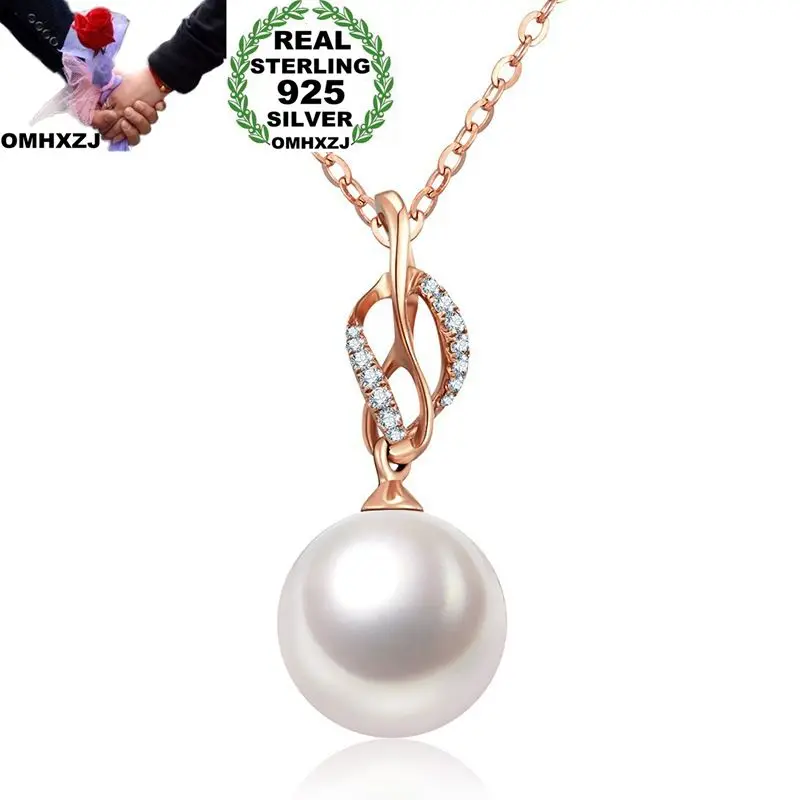 

OMHXZJ Wholesale European Fashion Woman Girl Party Wedding Gift Pearl Zircon 925 Sterling Silver Necklace Pendant Charm CA96