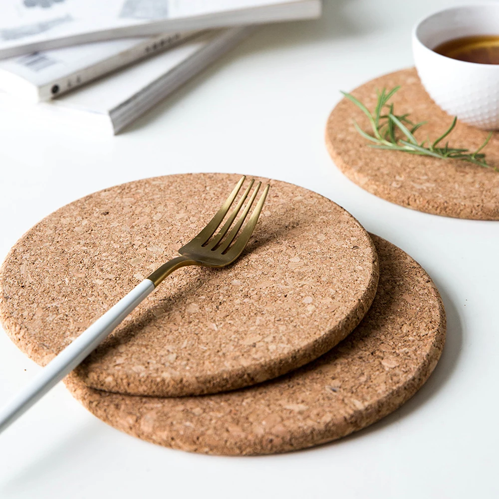 

3pcs/Set Cork Wood Round Cup Water Placemats Hold Pad Anti-Skip Heat Insulated Mats Modern Style Tableware Cup Coasters