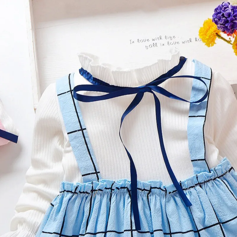 Girls Autumn Korean Style Long Sleeve Kids Clothes Baby Infant Cute Plaid Ribbon Princess Dress Children Clothing | Детская одежда и