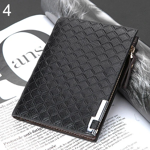 Мужской короткий кожаный кошелек на молнии с рисунком шотландки клатч