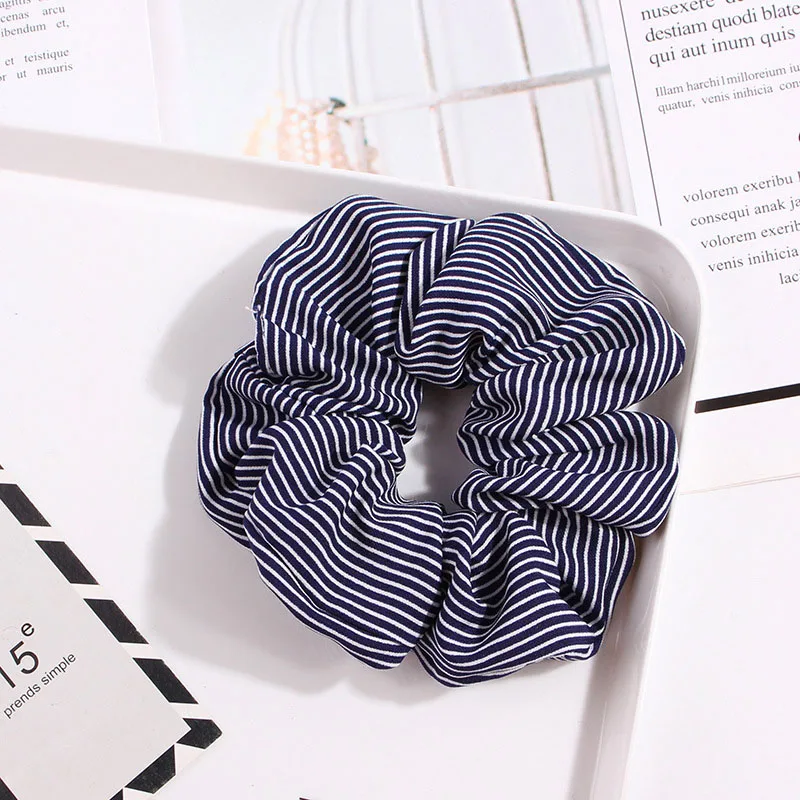 Striped-Navy 1 шт., винтажная резинка для волос, эластичная повязка на голову в горошек, клетчатые резинки для волос, женские эластичные резинки для волос, резинки для волос для девочек, полосатые аксессуары для волос - Цвет: Striped-Navy