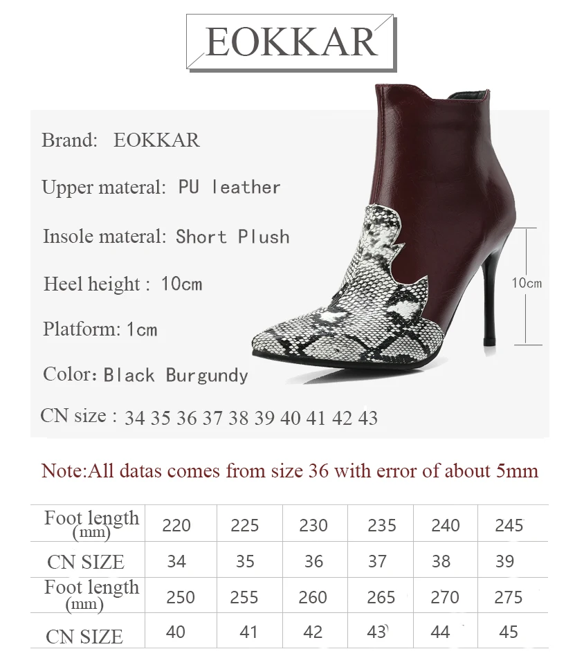 

Eokkar 2020 Women Ankle Boots Pointed Toe Super Thin High Heel Sexy Party Shoes Winter Boots Zipper Ladies Boots Size 34-43