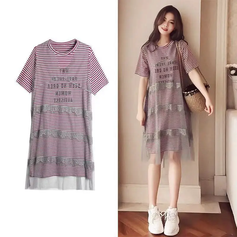 Sweet Short Sleeves O-neck Summer New Fashion Style Maternity Dress Letter Printed Cotton Lining with Mesh Pregnant Women | Мать и