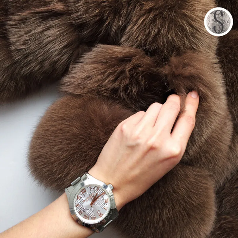 TOPFUR New Fashion Winter Female Coat Real Fur Coat For Women Natural Brown Fox Fur Outerwear & Coats Basic Jackets Short