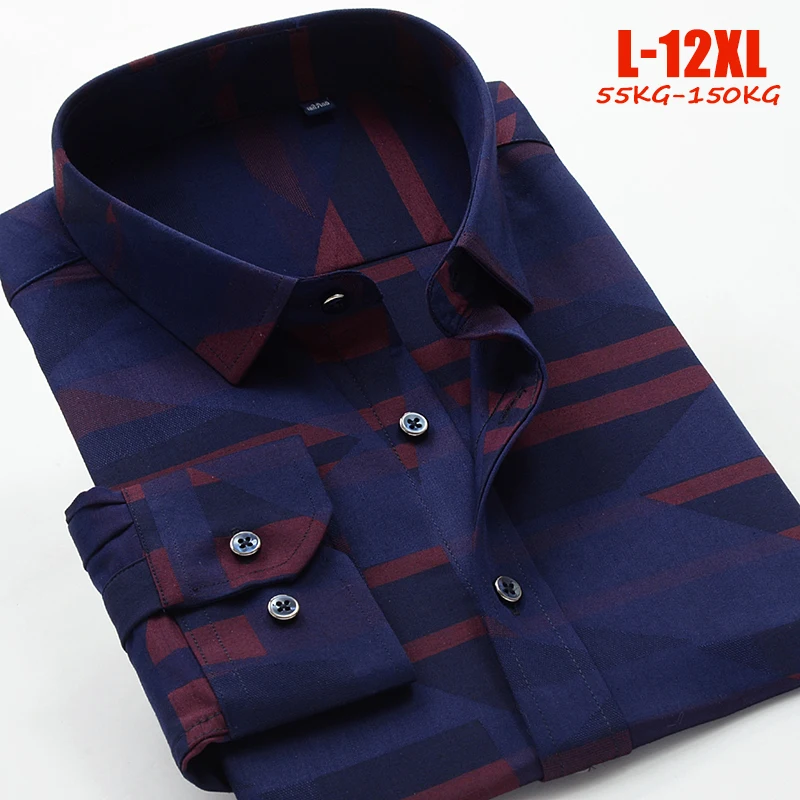 Top brand Casual shirts men bamboo fiber plus size dress men shirts striped XL- 10XL 11XL 12XL shirts men camisa social