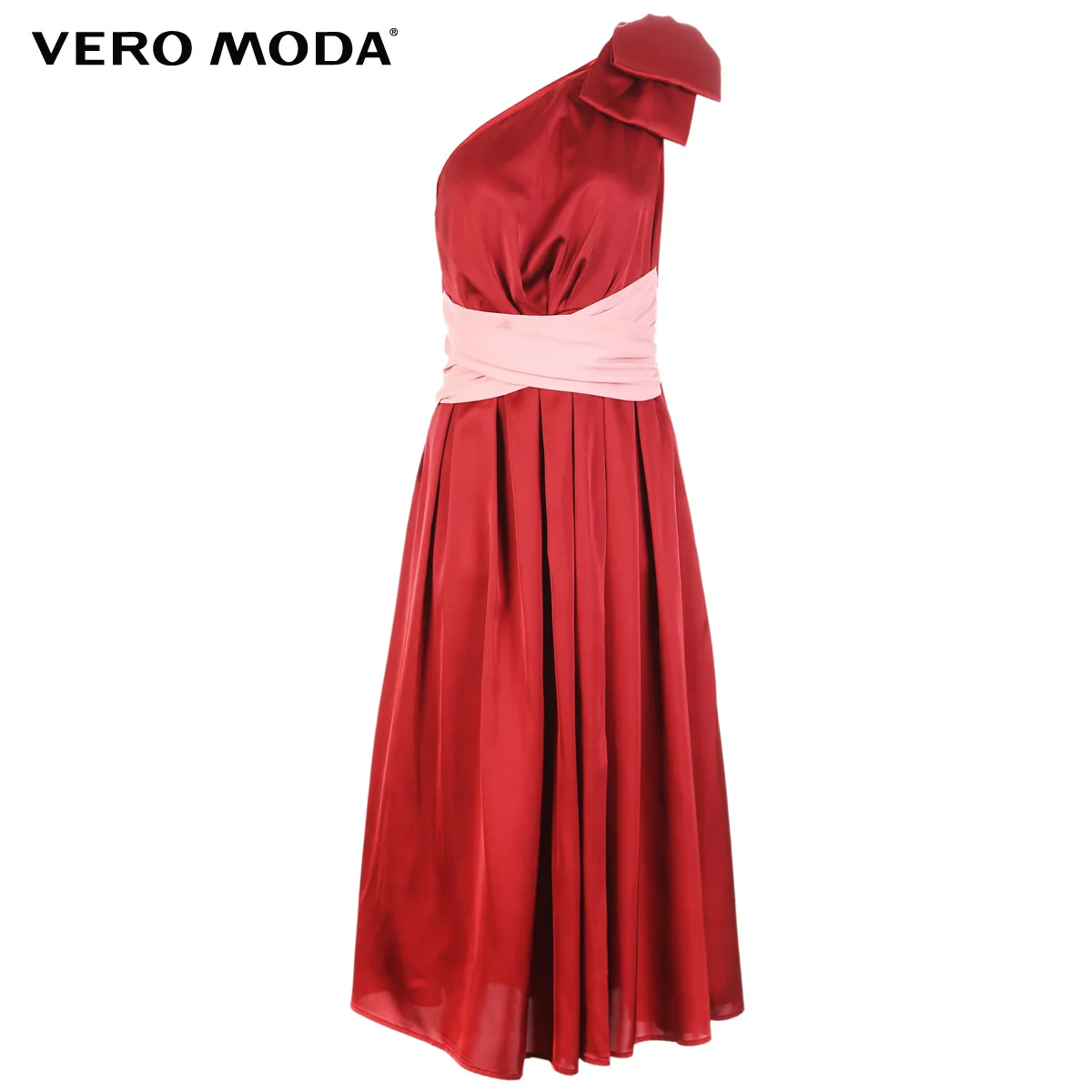 Vero Moda новые женские диагональные плечи бант Сращивание плиссированные Высокая Талия Вечерние платья | 31847A502