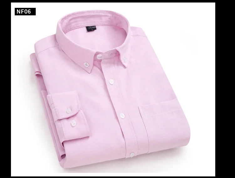 Осень Оксфорд рубашка для мужчин одноцветное цвета Slim Fit с длинными рукавами и пуговицы подпушка Smart повседневное белые рубашк
