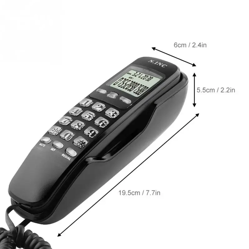 Настенный мини-телефон, двойной АОН DTMF/FSK, домашний офис, отель, входящие воспоминания, АОН, обратный звонок, ЖК-дисплей, стационарный телефон - Цвет: Черный