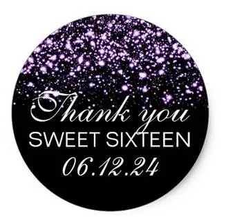 

1.5inch Thank You Sweet 16 Midnight Glam Silver Classic Round Sticker