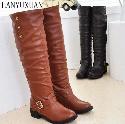 

Winter Boots Real 2017 Big Size 34-43 Women Knee High Boots Sexy Chunky Round Toe Spring Autumn Shoes Less Platform 02