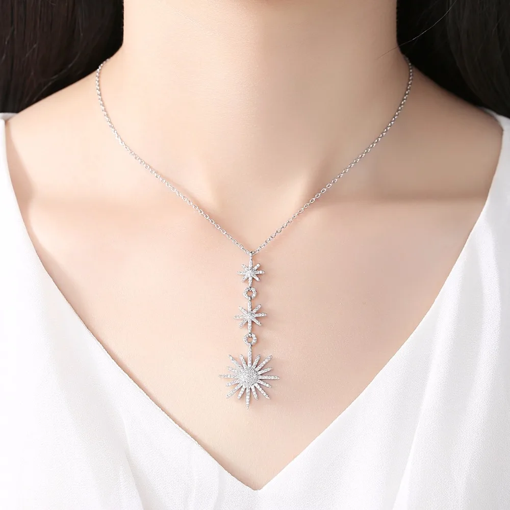 LUOTEEMI Luxury Women's Elegant Fashion Cubic Zirconia Star Statement Long Pendant Necklace for Girls Love Gift 2017 | Украшения и