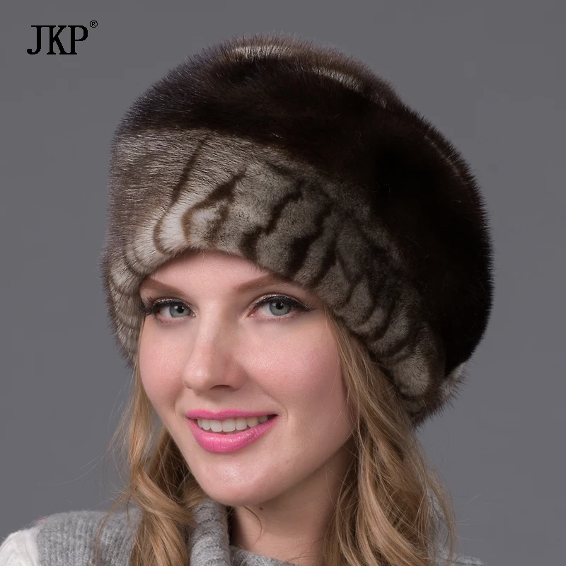 

New fahion Real mink fur hat for women winter fur hats stripe fur cap good quality hot sale