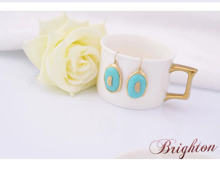 Antique Jewelry Gold Plated Round Shaped Enamel Pendant Simple Design Vintage Women Charm Dangle Earring | Украшения и аксессуары