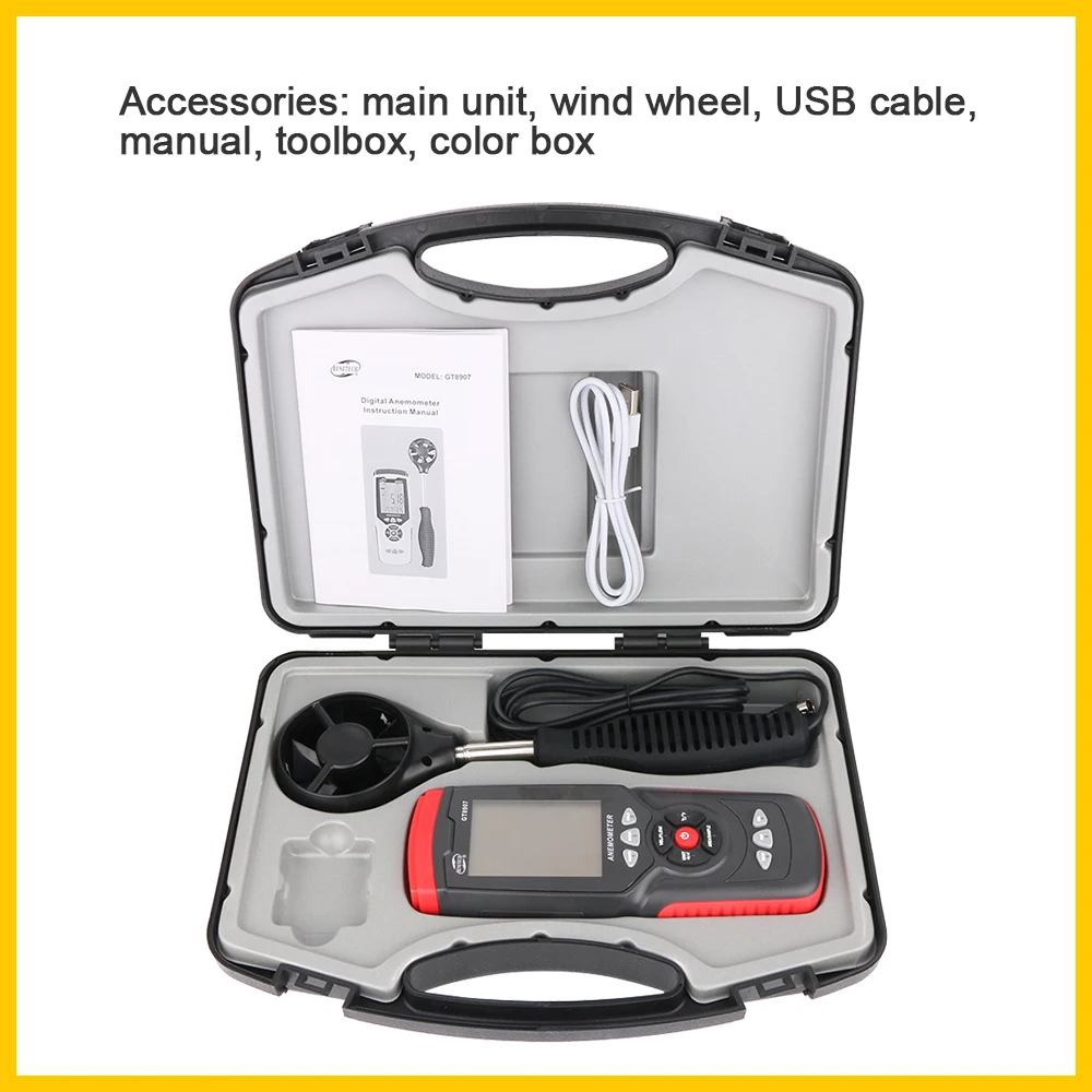 Portable Anemometer Anemometro Gauge Precise Digital USB Temperature Hand-Held Tool GT8907-BENETECH | Инструменты