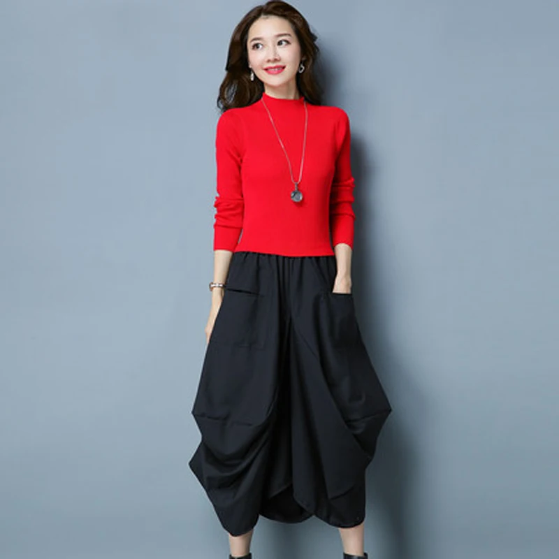 Spring and autumn and winter new women long-sleeved Korean Fashion Slim stylish stitching irregular folds dress