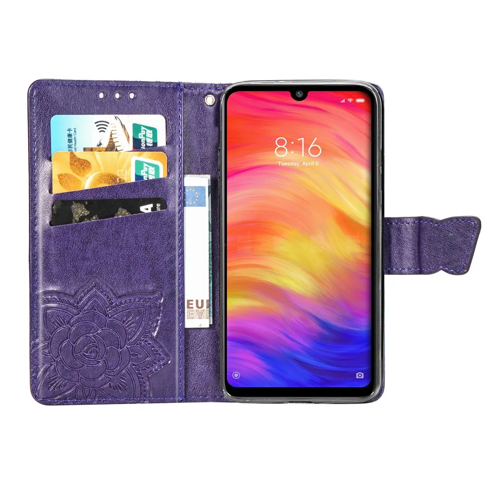 Для Xiaomi Redmi Note 7 Чехол-книжка кошелек из искусственной кожи чехол для Xiaomi Redmi Note 7 Pro Чехол бабочка Mmbossing чехол для телефона s